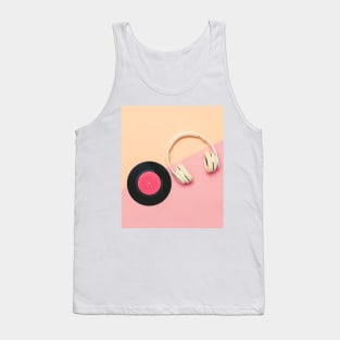 Headphones and Vinyl Record Photo, Pastel Pink and Peach Tank Top